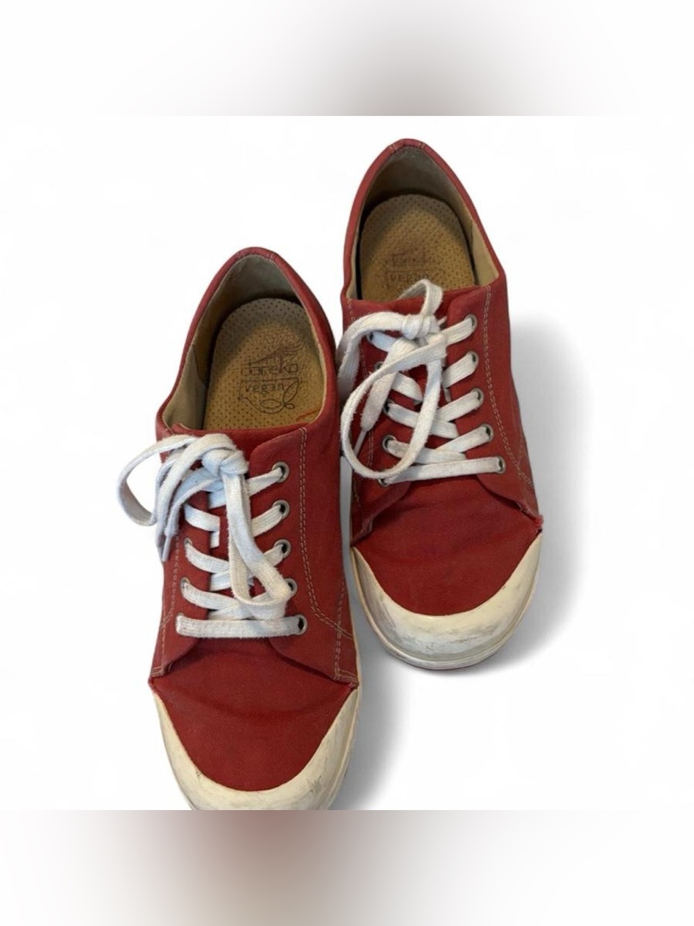 Women's vintage Red Canvas Lace-Up platform Sneakers - Picture 5 of 8